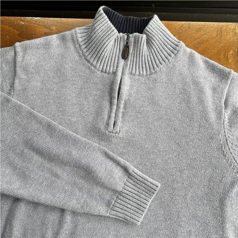 LL Bean Mens 1/4 Zip Pullover Sweater Large Gray 100% Cotton Classic Office